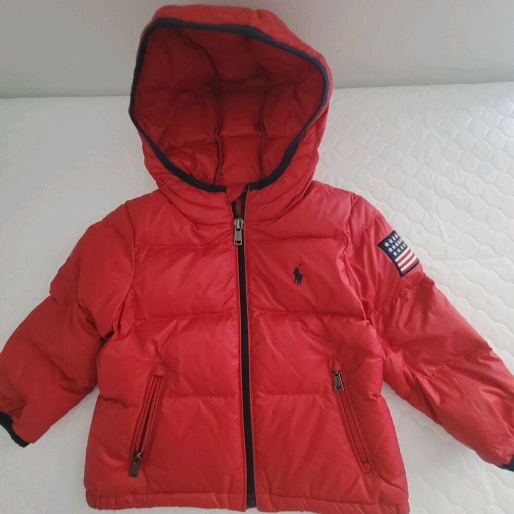 Ralph Lauren Baby Red Down Puffer Jacket Size 18M USA Flag